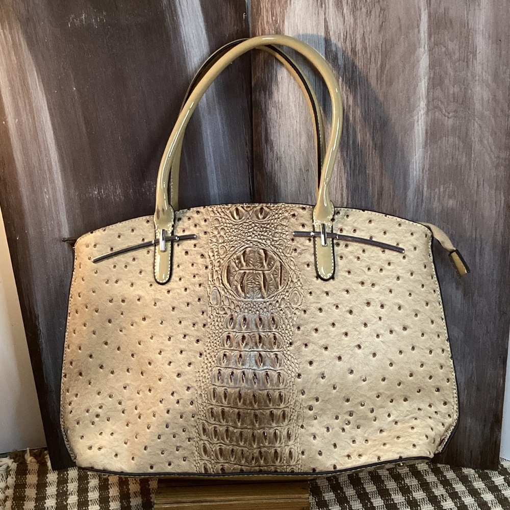 Casein Vegan Embossed Satchel with Removable Shoulder Strap Large Size